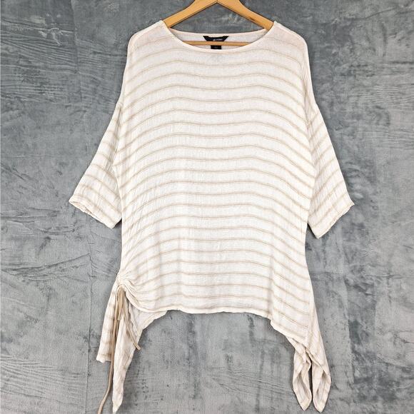 Ali Miles Top Large Linen Boho Gauze Beach Coastal Striped Lagenlook Travel - Picture 1 of 6
